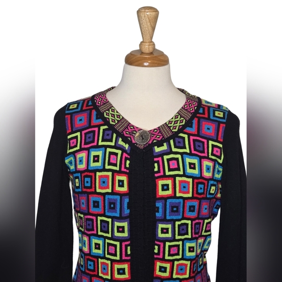 Elena Wang Colorful Geometric Knit Cardigan Sweater M Medium Retro Abstract - Picture 2 of 8